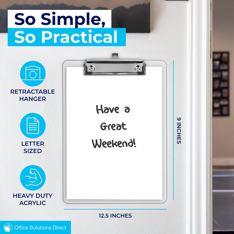 Office Solutions Direct Plastic Clipboards (Set of 6) Transparent Clipboard (Clear) Strong 12.5 x 9 Inch | Holds 100 Sheets! Acrylic Clipboards with Low Profile Clip | Bulk Back to School Supplies for Teachers - Image 2